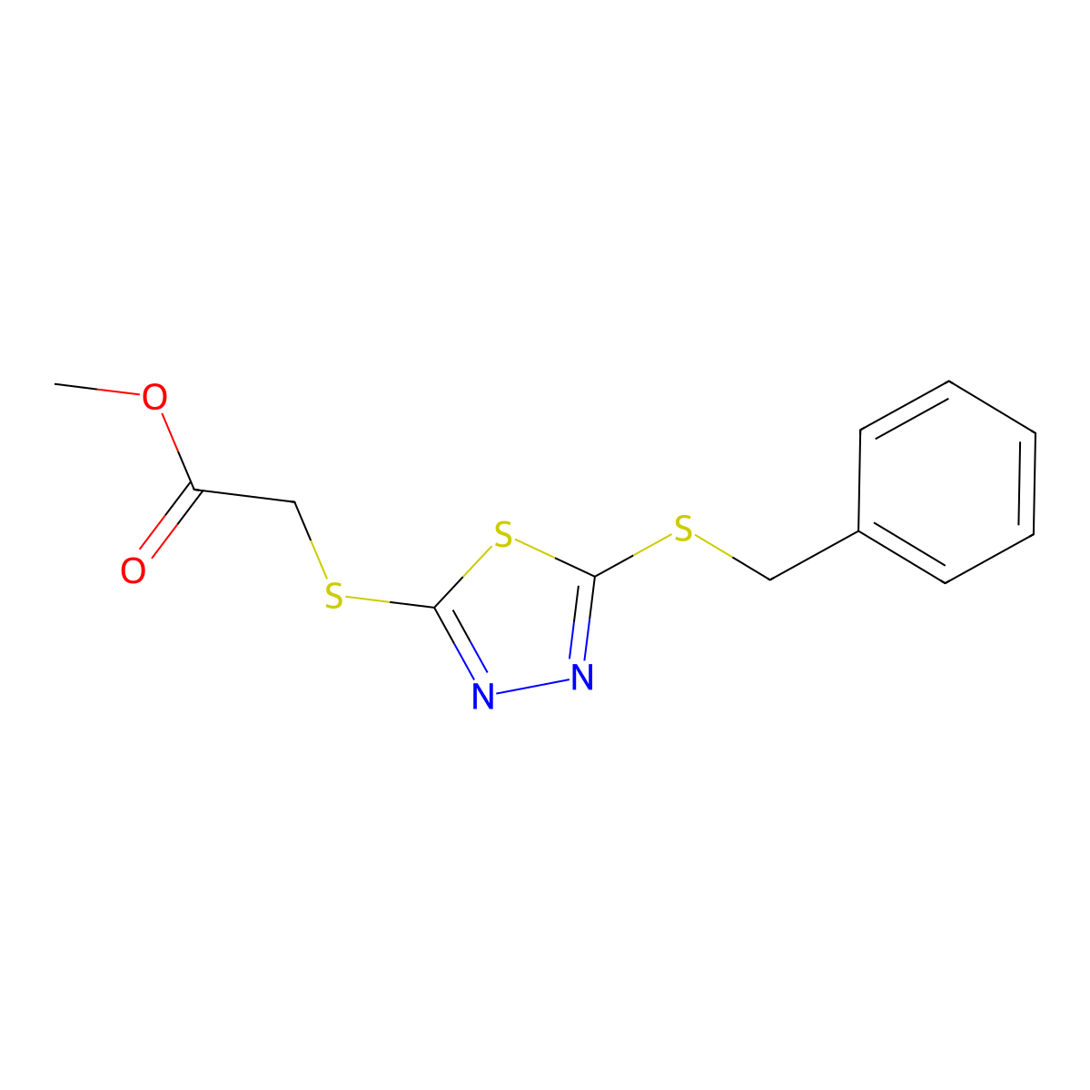Methyl {[5-(benzylthio)-1,3,4-thiadiazol-2-yl]thio}acetate molecular structure, CAS 313272-42-3