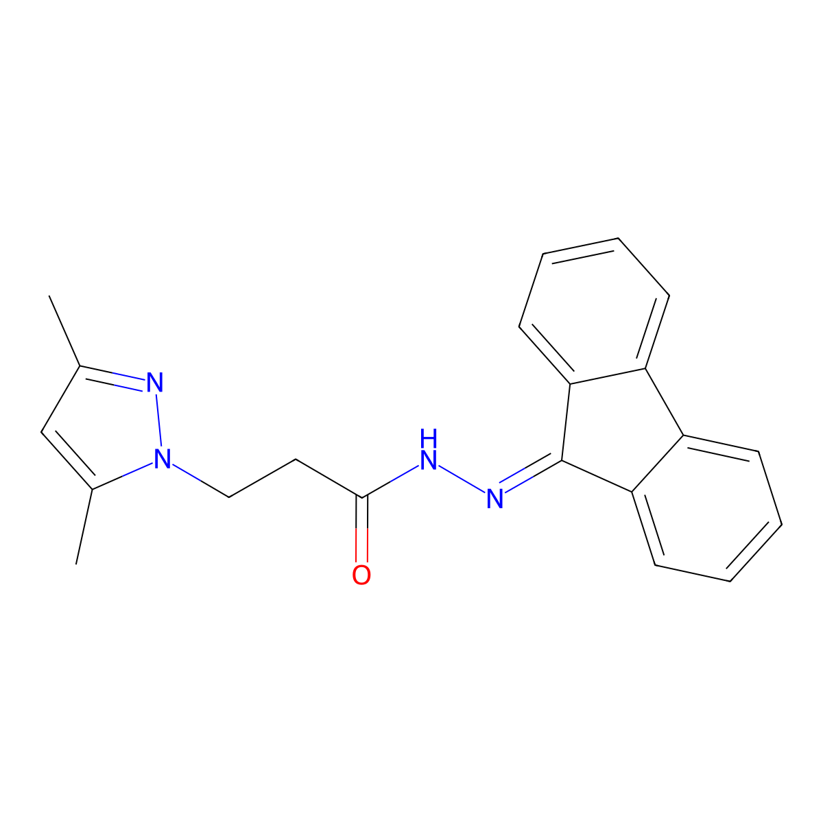 3-(3,5-dimethyl-1H-pyrazol-1-yl)-N'-(9H-fluoren-9-ylidene)propanehydrazide molecular structure, CAS 313272-59-2