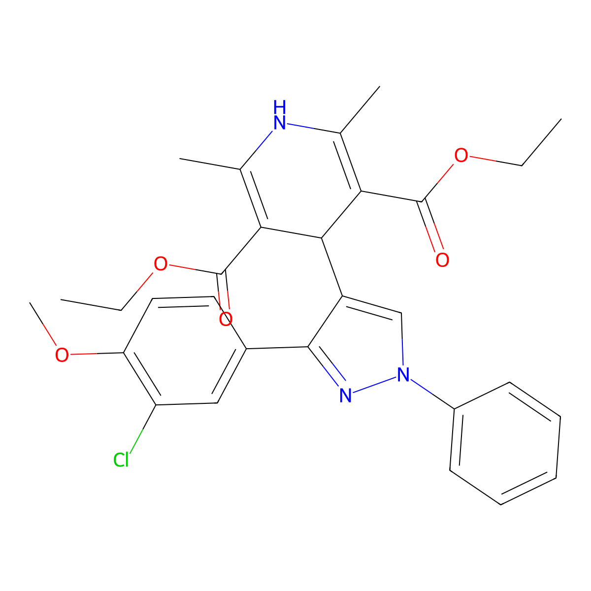 diethyl 4-[3-(3-chloro-4-methoxyphenyl)-1-phenyl-1H-pyrazol-4-yl]-2,6-dimethyl-1,4-dihydropyridine-3,5-dicarboxylate molecular structure, CAS 313272-74-1