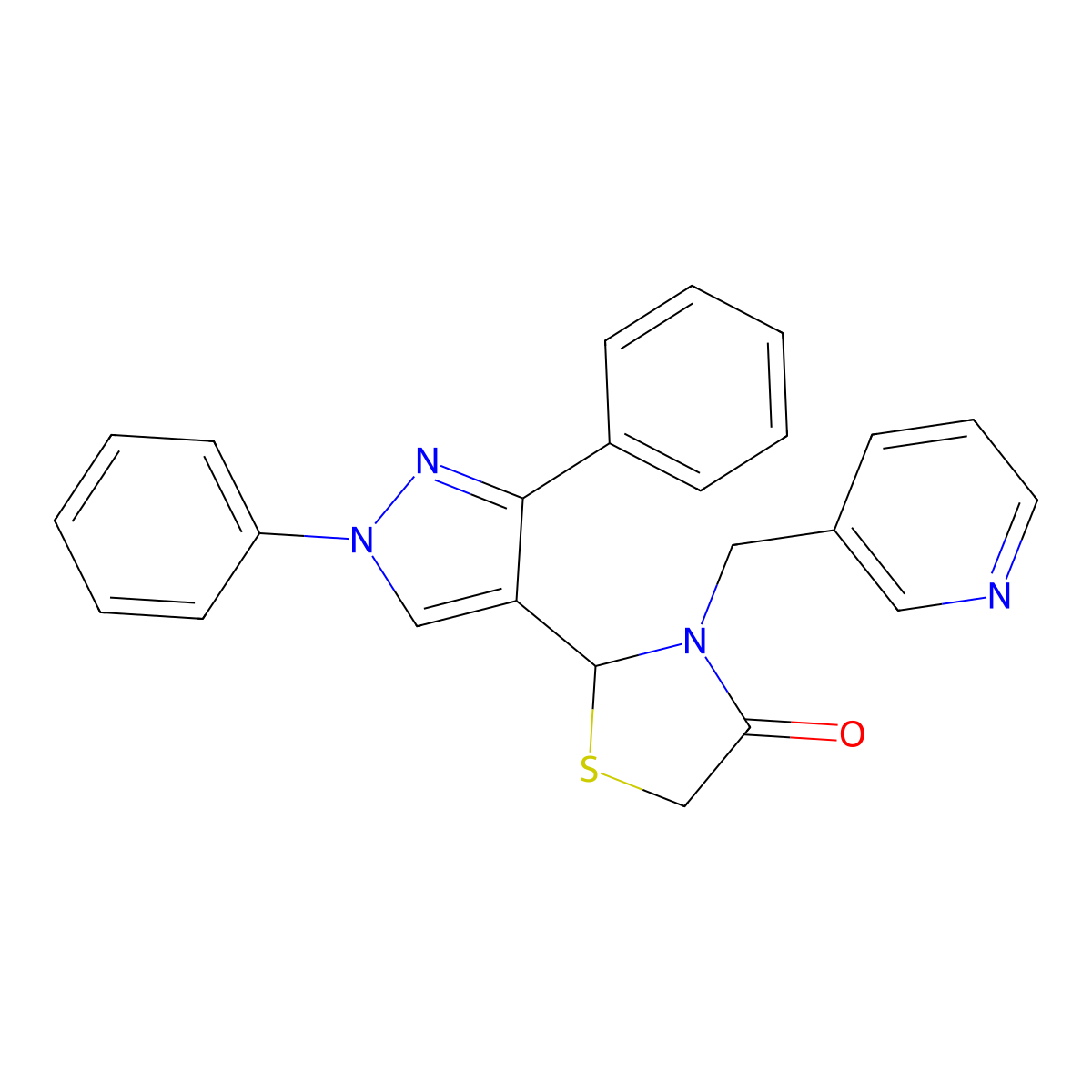 2-(1,3-Diphenyl-1H-pyrazol-4-yl)-3-pyridin-3-ylmethyl-thiazolidin-4-one molecular structure, CAS 313272-89-8