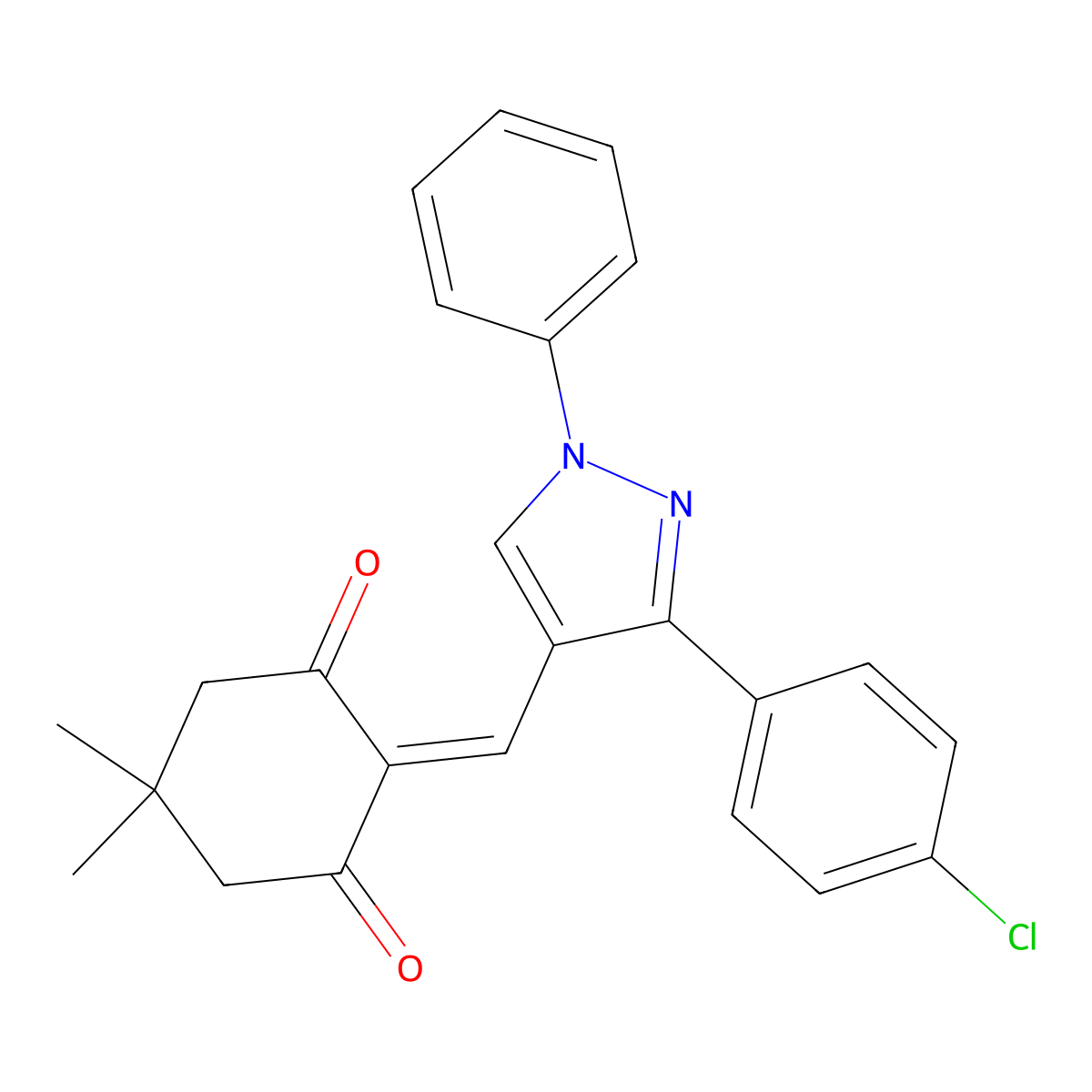 2-{[3-(4-chlorophenyl)-1-phenyl-1H-pyrazol-4-yl]methylidene}-5,5-dimethylcyclohexane-1,3-dione molecular structure, CAS 313273-04-0