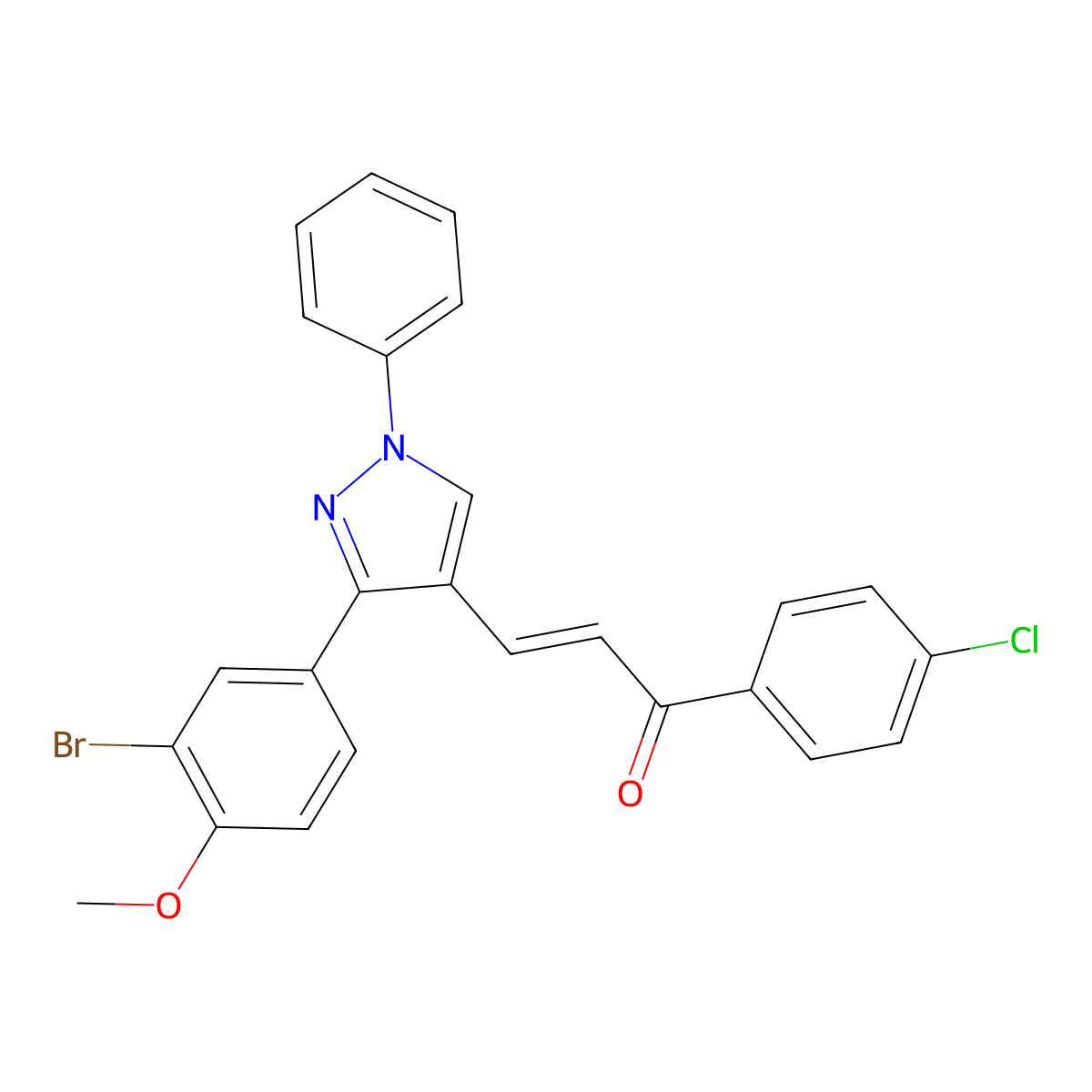3-[3-(3-Bromo-4-methoxyphenyl)-1-phenyl-1H-pyrazol-4-yl]-1-(4-chlorophenyl)-2-propen-1-one molecular structure, CAS 313273-05-1