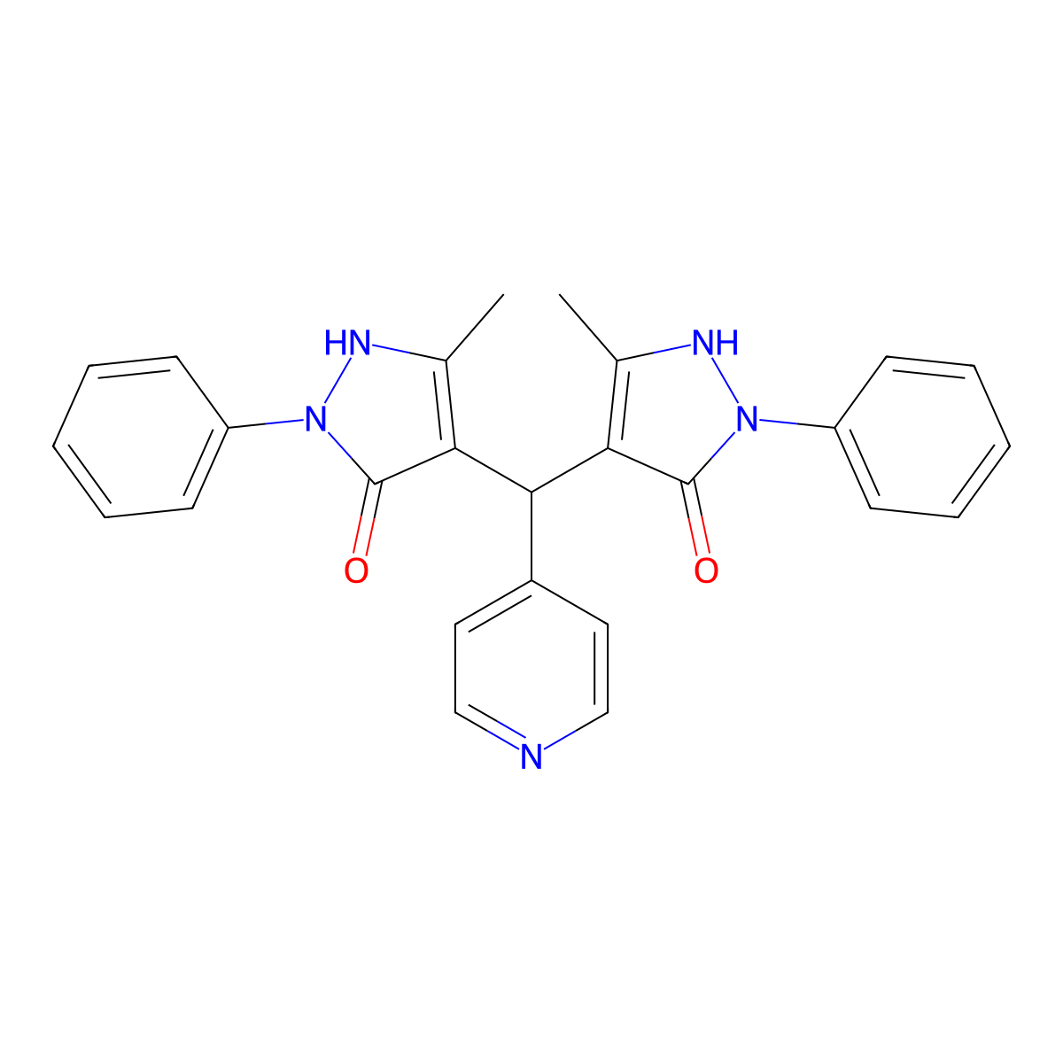 4,4'-(Pyridin-4-ylmethylene)bis(3-methyl-1-phenyl-1h-pyrazol-5-ol) molecular structure, CAS 313273-21-1