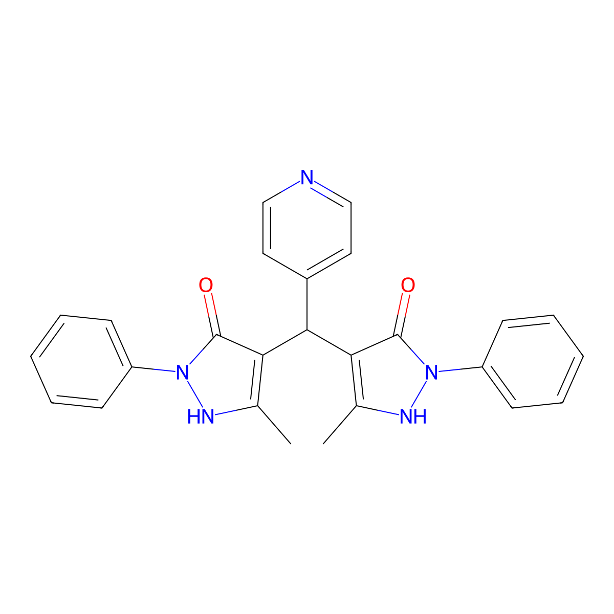 4,4'-(Pyridin-4-ylmethylene)bis(3-methyl-1-phenyl-1h-pyrazol-5-ol) molecular structure, CAS 313273-21-1
