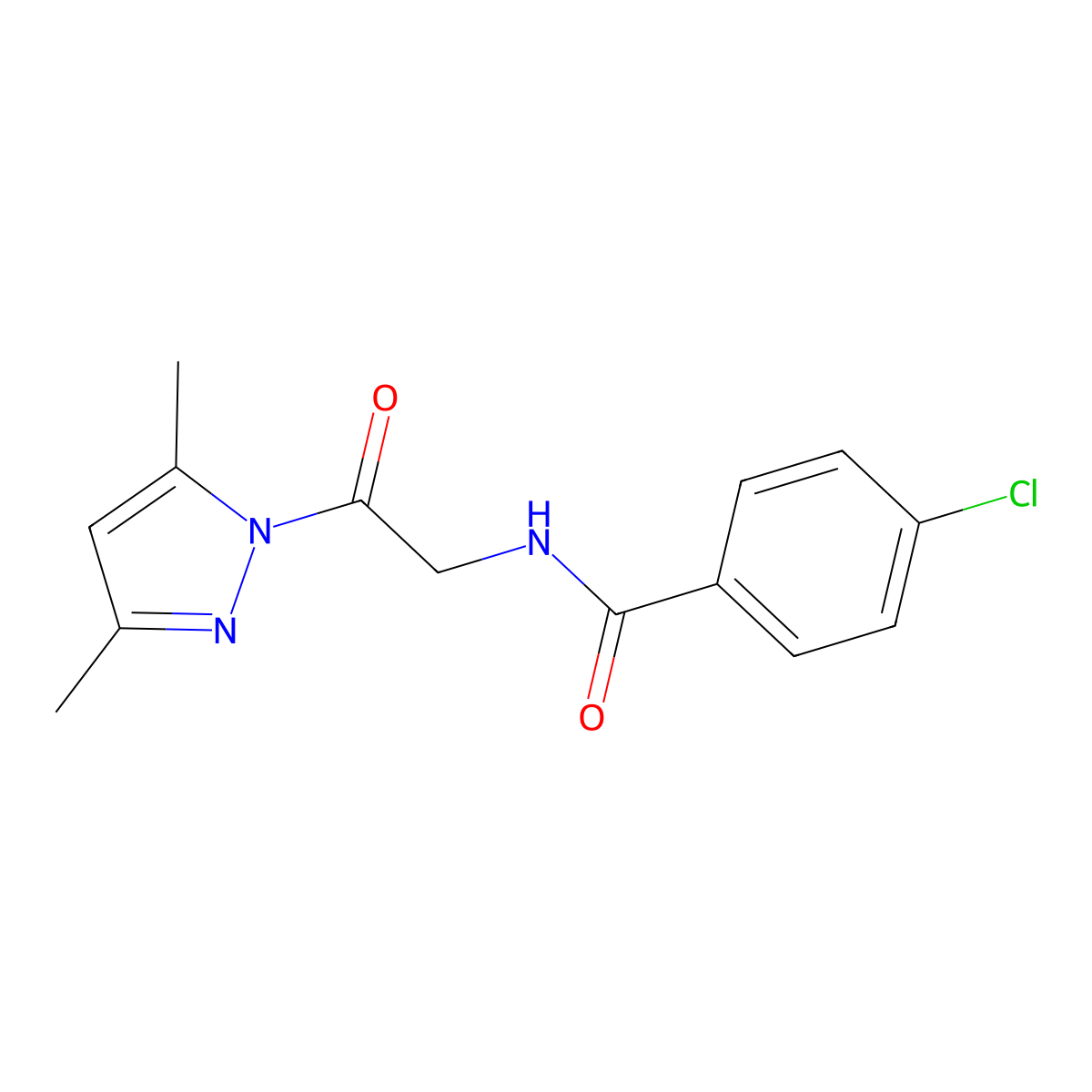 4-chloro-N-[2-(3,5-dimethylpyrazol-1-yl)-2-oxoethyl]benzamide molecular structure, CAS 313273-22-2