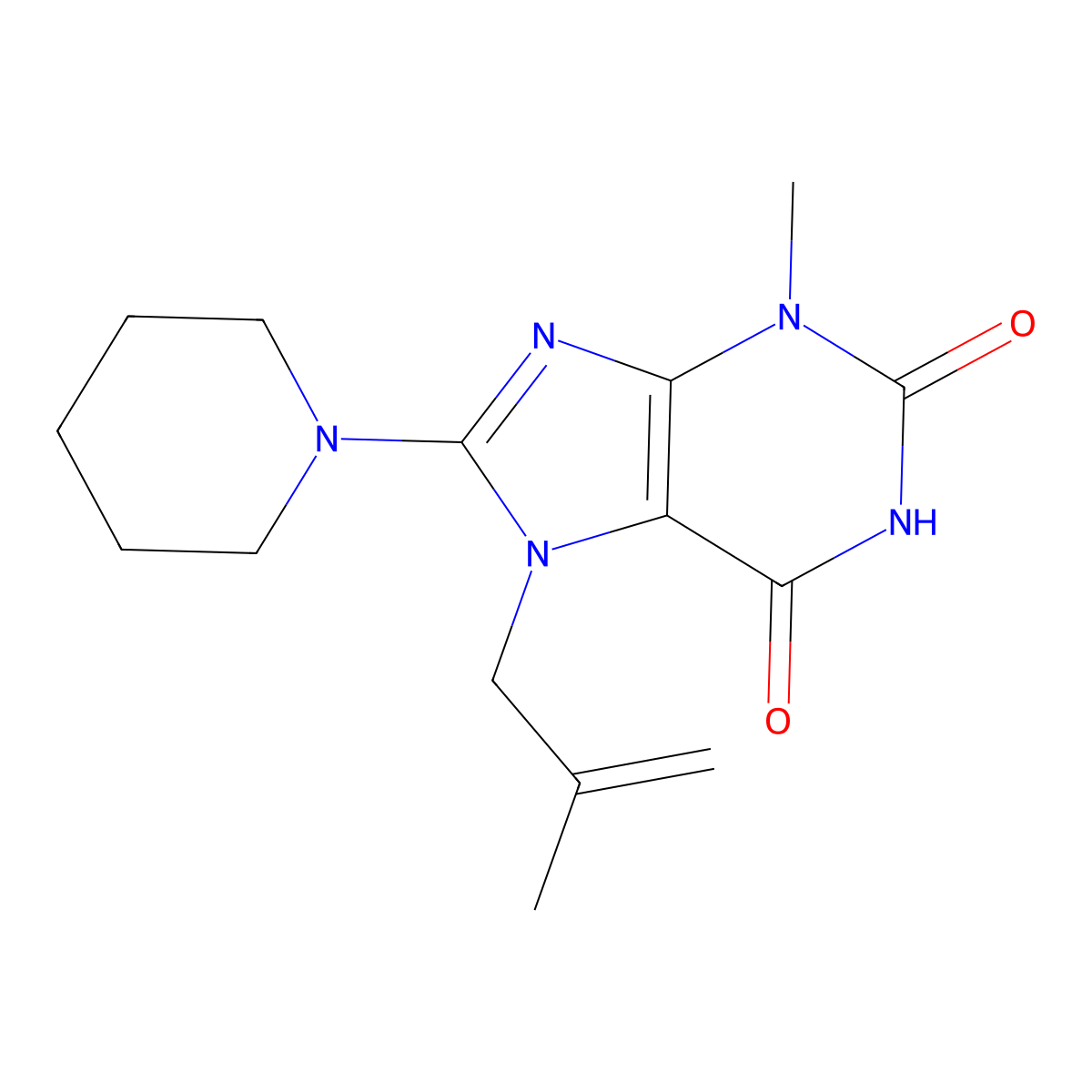 3-methyl-7-(2-methylprop-2-en-1-yl)-8-(piperidin-1-yl)-2,3,6,7-tetrahydro-1H-purine-2,6-dione molecular structure, CAS 313273-98-2