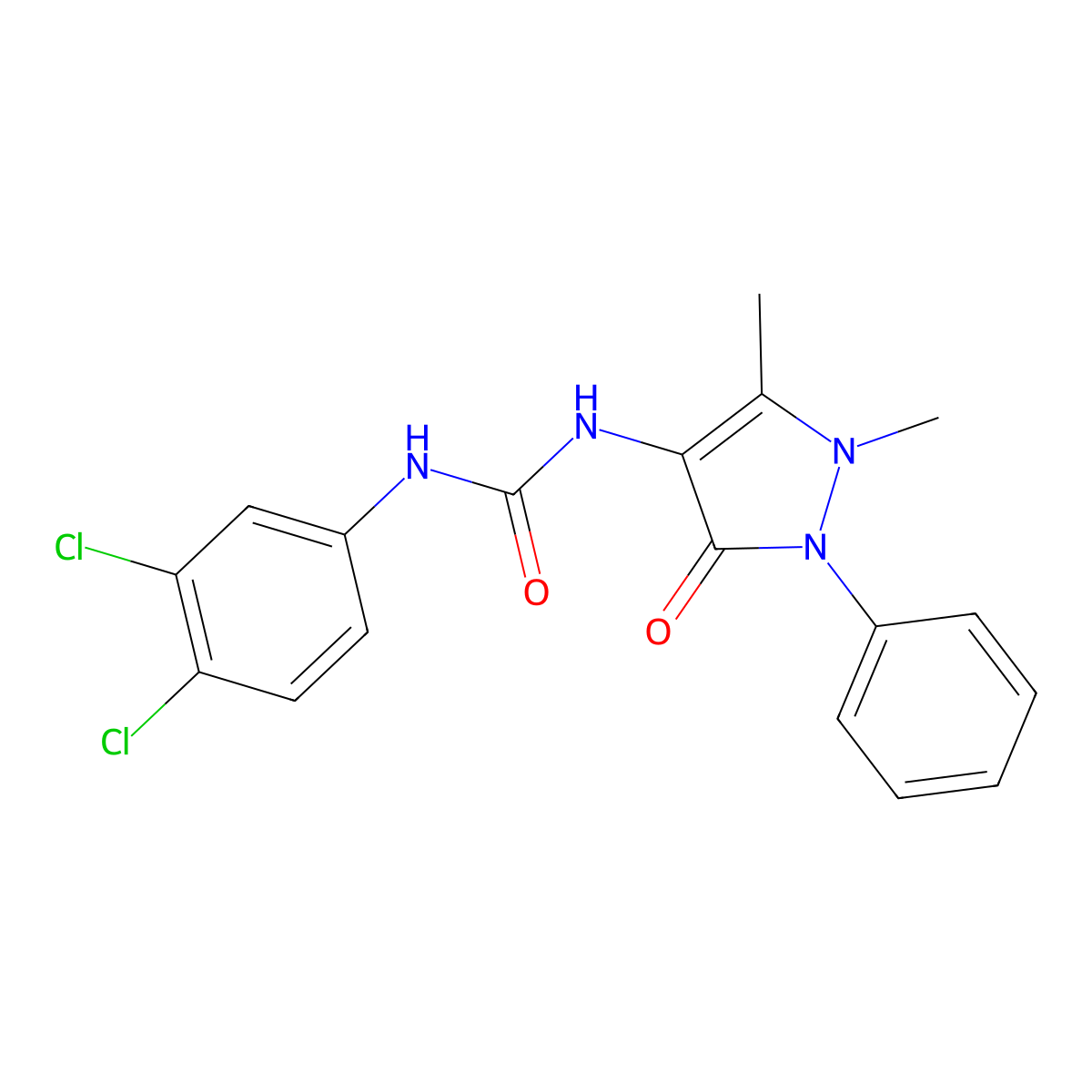1-(3,4-dichlorophenyl)-3-(1,5-dimethyl-3-oxo-2-phenyl-2,3-dihydro-1H-pyrazol-4-yl)urea molecular structure, CAS 313274-32-7