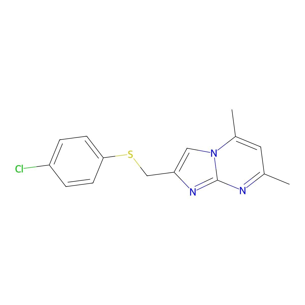 2-(4-Chloro-phenylsulfanylmethyl)-5,7-dimethyl-imidazo[1,2-a]pyrimidine molecular structure, CAS 313274-36-1