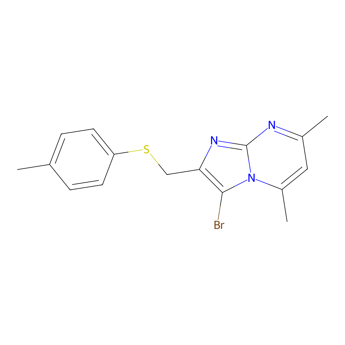 3-Bromo-5,7-dimethyl-2-((p-tolylthio)methyl)imidazo[1,2-a]pyrimidine molecular structure, CAS 313274-38-3