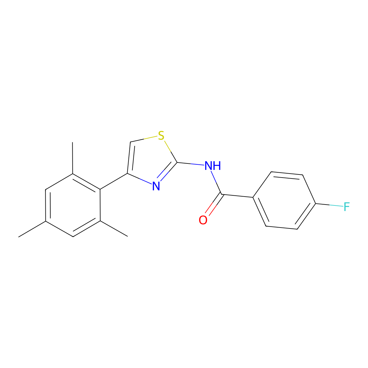4-fluoro-N-[4-(2,4,6-trimethylphenyl)-1,3-thiazol-2-yl]benzamide molecular structure, CAS 313274-48-5