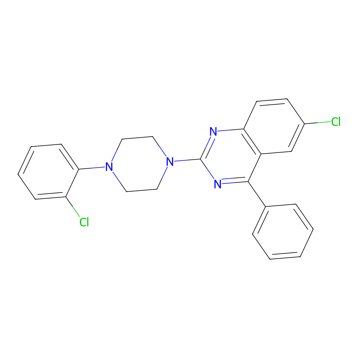6-Chloro-2-[4-(2-chlorophenyl)piperazin-1-yl]-4-phenylquinazoline molecular structure, CAS 313274-74-7
