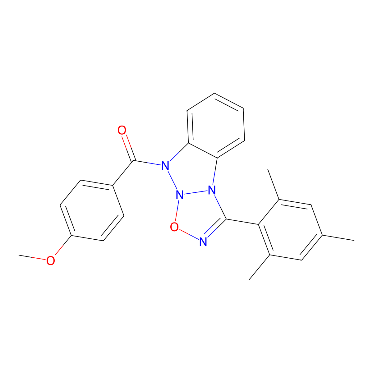 7-(4-Methoxybenzoyl)-3-(2,4,6-trimethylphenyl)-5-oxa-2,4,6,7-tetraazatricyclo[6.4.0.0^{2,6}]dodeca-1(8),3,9,11-tetraene molecular structure, CAS 313275-40-0