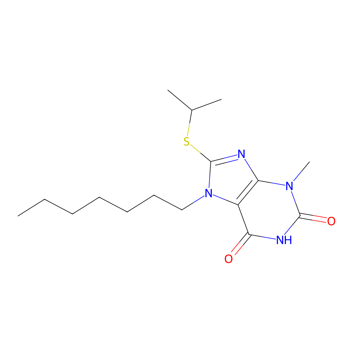 7-heptyl-8-(isopropylthio)-3-methyl-1H-purine-2,6(3H,7H)-dione molecular structure, CAS 313276-05-0
