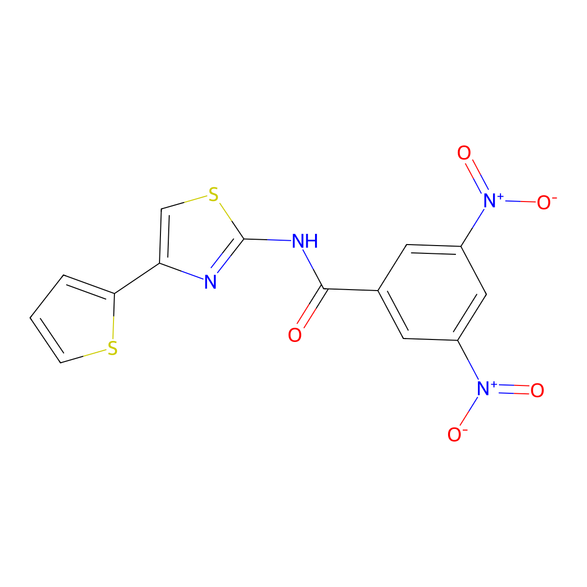 3,5-dinitro-N-(4-(thiophen-2-yl)thiazol-2-yl)benzamide molecular structure, CAS 313276-07-2