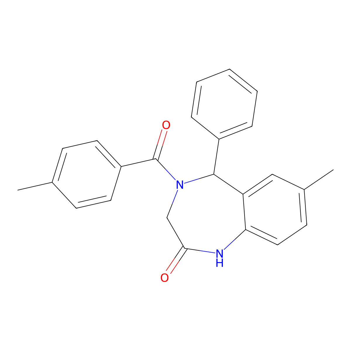 7-methyl-4-(4-methylbenzoyl)-5-phenyl-3,5-dihydro-1H-1,4-benzodiazepin-2-one molecular structure, CAS 313276-08-3