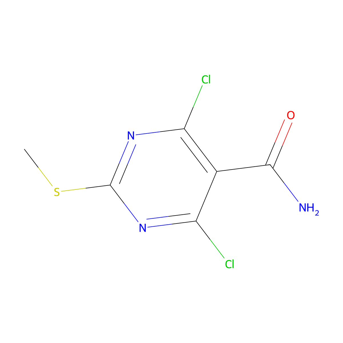 4,6-Dichloro-2-(methylsulfanyl)pyrimidine-5-carboxamide molecular structure, CAS 313339-36-5