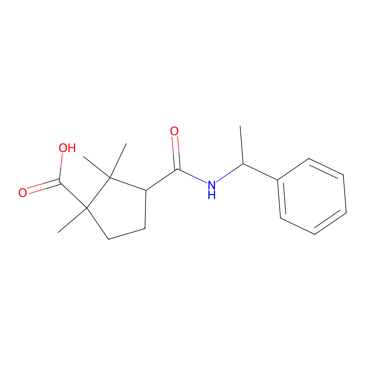 1,2,2-Trimethyl-3-[(1-phenylethyl)carbamoyl]cyclopentanecarboxylic acid molecular structure, CAS 313343-45-2