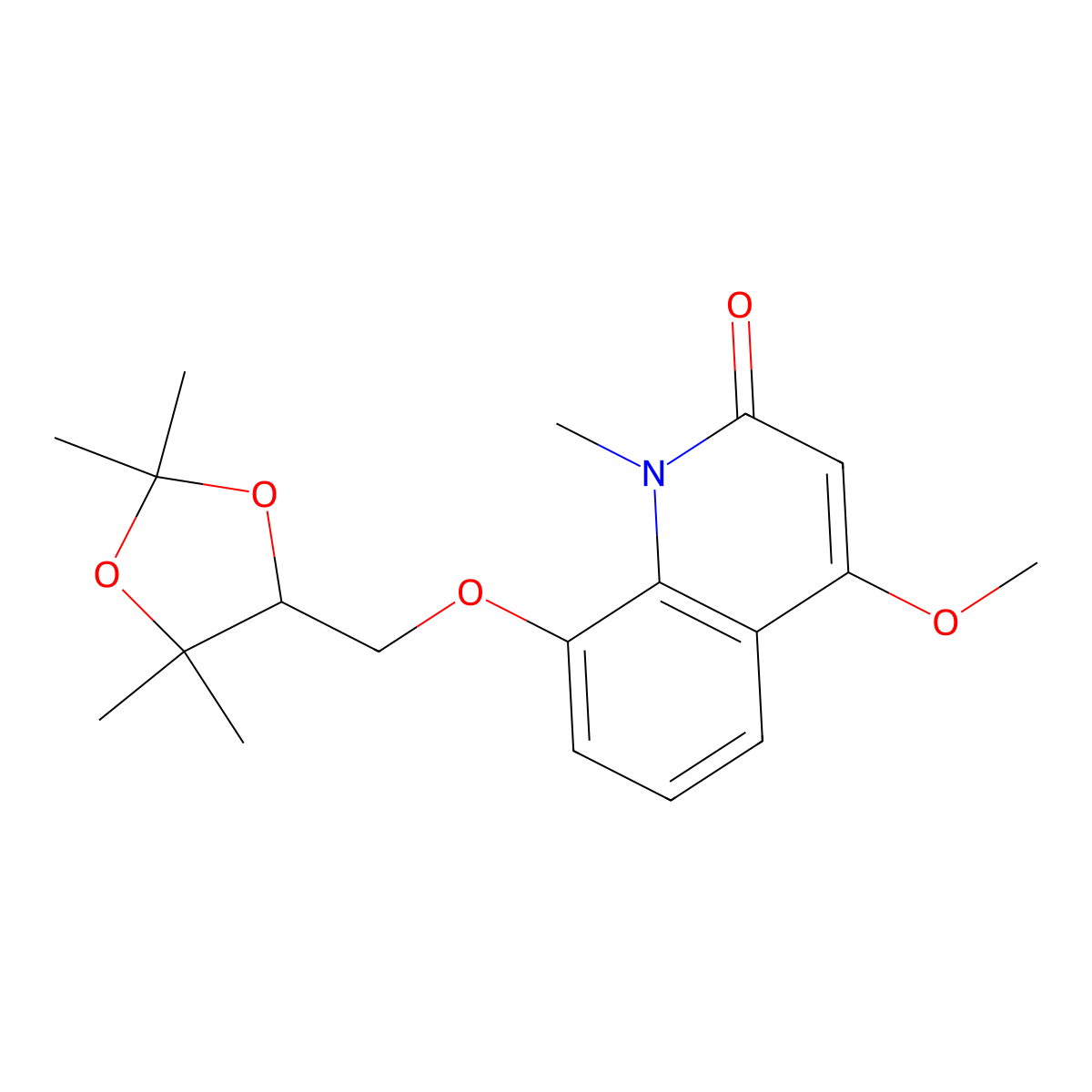 4-Methoxy-1-methyl-8-[(2,2,5,5-tetramethyl-1,3-dioxolan-4-yl)methoxy]quinolin-2-one molecular structure, CAS 313361-01-2
