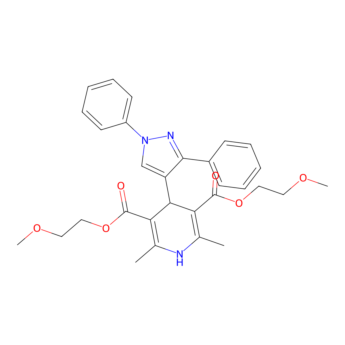 bis(2-methoxyethyl) 4-(1,3-diphenyl-1H-pyrazol-4-yl)-2,6-dimethyl-1,4-dihydropyridine-3,5-dicarboxylate molecular structure, CAS 313361-28-3