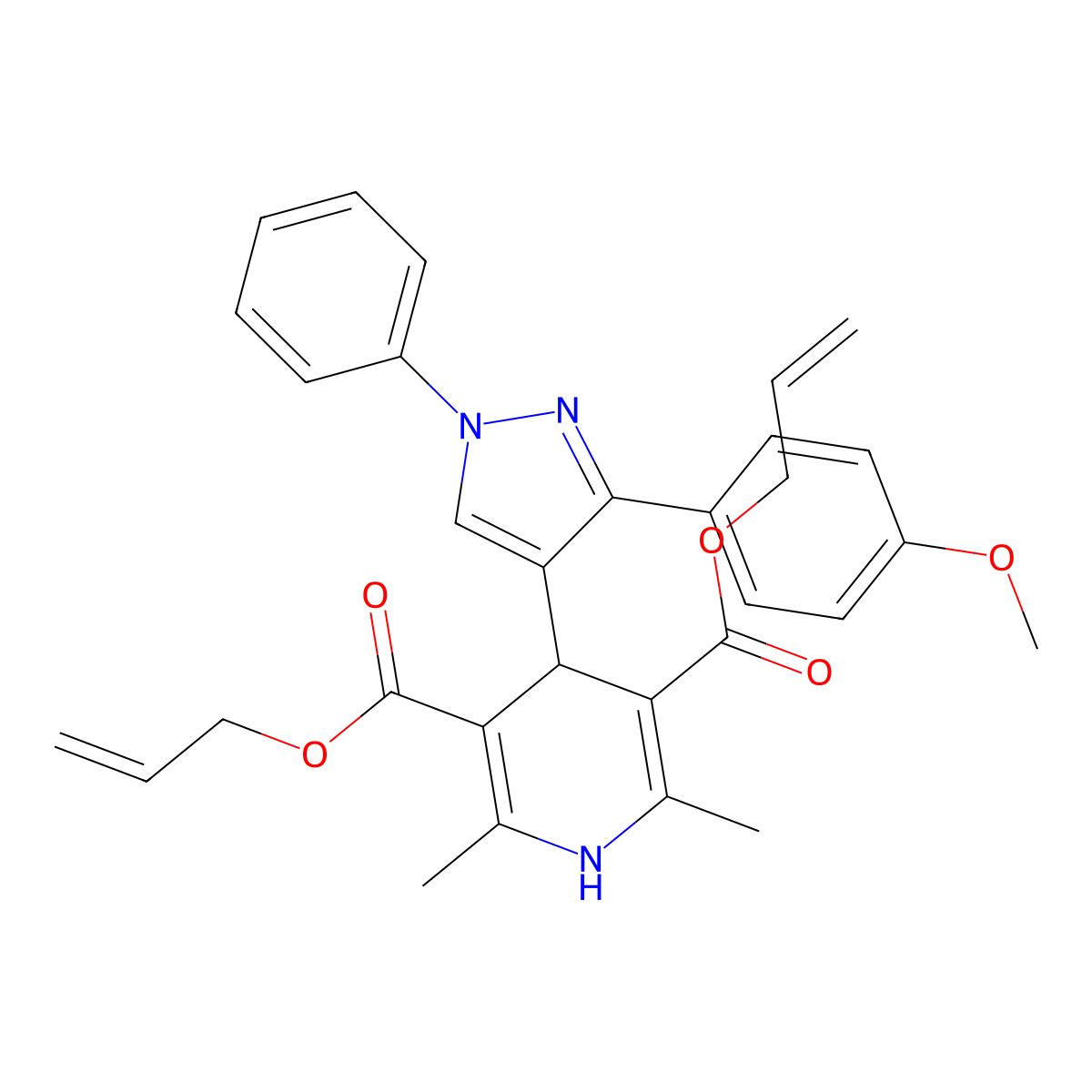 diallyl 4-[3-(4-methoxyphenyl)-1-phenyl-1H-pyrazol-4-yl]-2,6-dimethyl-1,4-dihydro-3,5-pyridinedicarboxylate molecular structure, CAS 313361-35-2