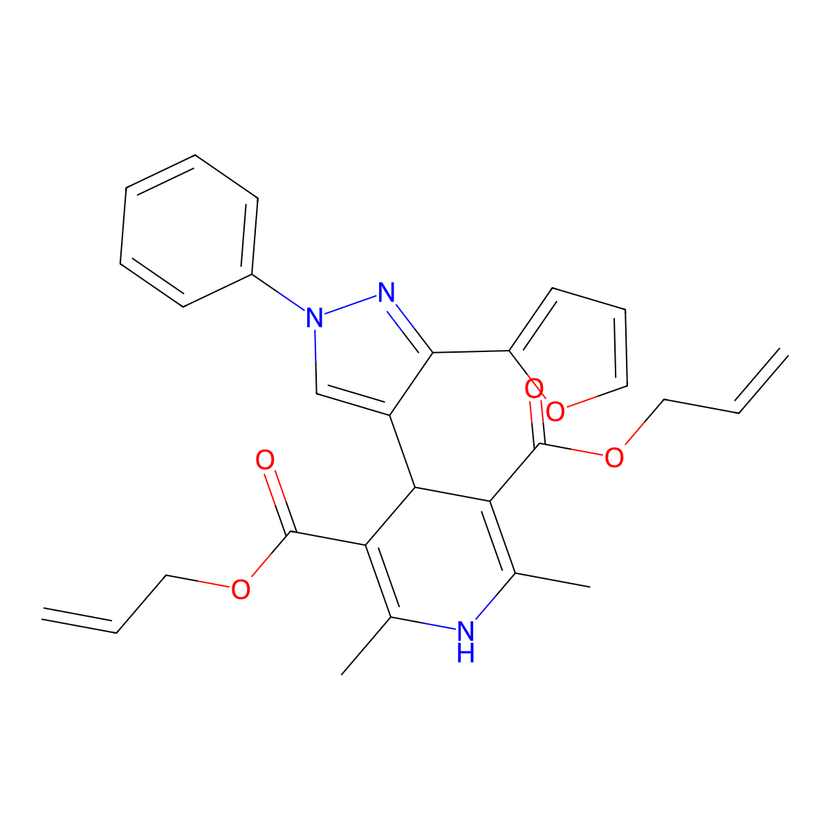 4-(3-Furan-2-yl-1-phenyl-1H-pyrazol-4-yl)-2,6-dimethyl-1,4-dihydro-pyridine-3,5-dicarboxylic acid diallyl ester molecular structure, CAS 313361-46-5