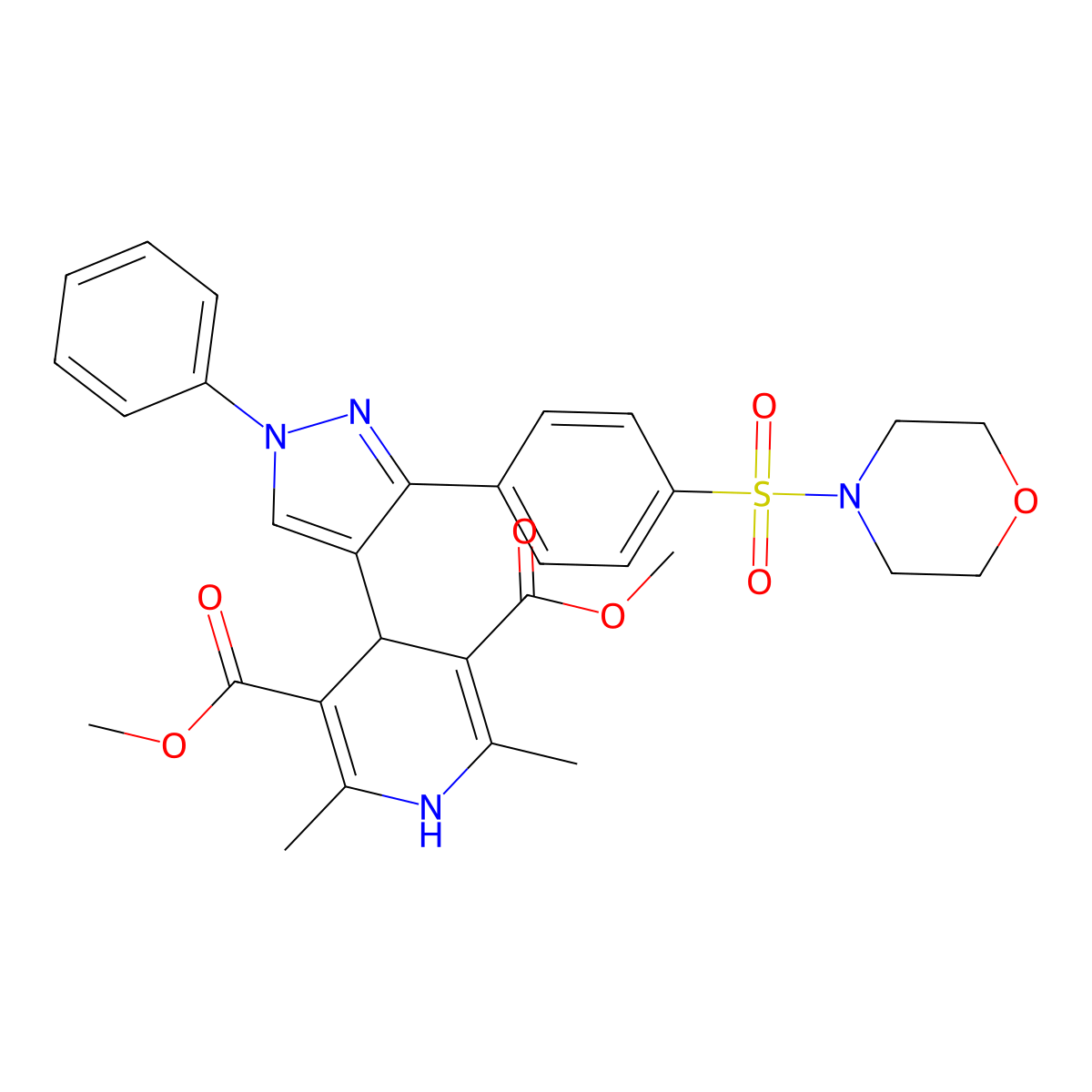Dimethyl 2,6-dimethyl-4-[3-(4-morpholin-4-ylsulfonylphenyl)-1-phenylpyrazol-4-yl]-1,4-dihydropyridine-3,5-dicarboxylate molecular structure, CAS 313361-63-6