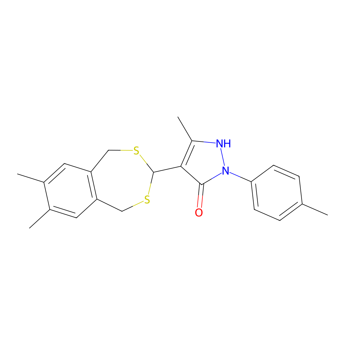 4-(7,8-dimethyl-1,5-dihydro-2,4-benzodithiepin-3-yl)-3-methyl-1-(4-methylphenyl)-1H-pyrazol-5-ol molecular structure, CAS 313362-09-3