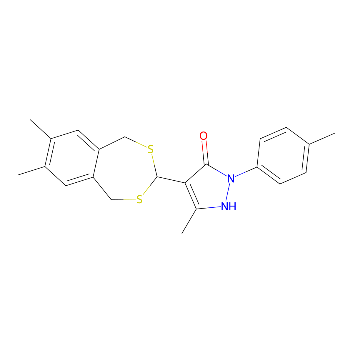 4-(7,8-dimethyl-1,5-dihydro-2,4-benzodithiepin-3-yl)-3-methyl-1-(4-methylphenyl)-1H-pyrazol-5-ol molecular structure, CAS 313362-09-3