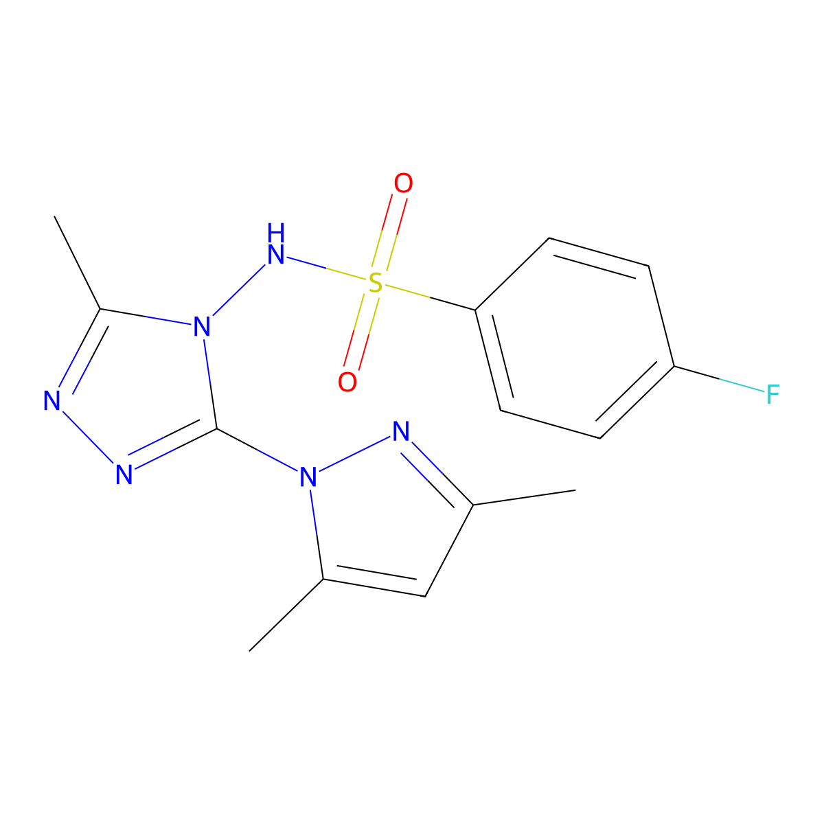 N-[3-(3,5-dimethylpyrazol-1-yl)-5-methyl-1,2,4-triazol-4-yl]-4-fluorobenzenesulfonamide molecular structure, CAS 313362-36-6
