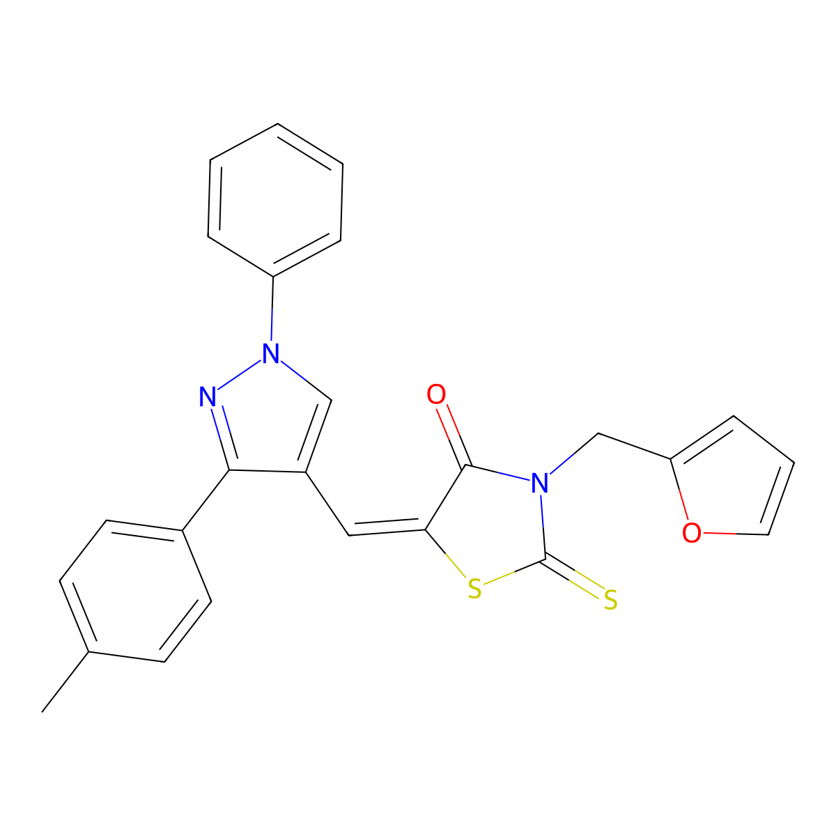 (5Z)-3-(furan-2-ylmethyl)-5-{[3-(4-methylphenyl)-1-phenyl-1H-pyrazol-4-yl]methylidene}-2-thioxo-1,3-thiazolidin-4-one molecular structure, CAS 313362-43-5