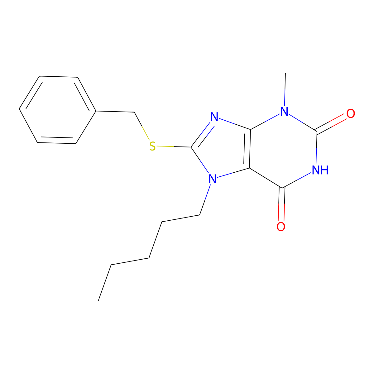 8-(benzylsulfanyl)-3-methyl-7-pentyl-2,3,6,7-tetrahydro-1H-purine-2,6-dione molecular structure, CAS 313364-93-1