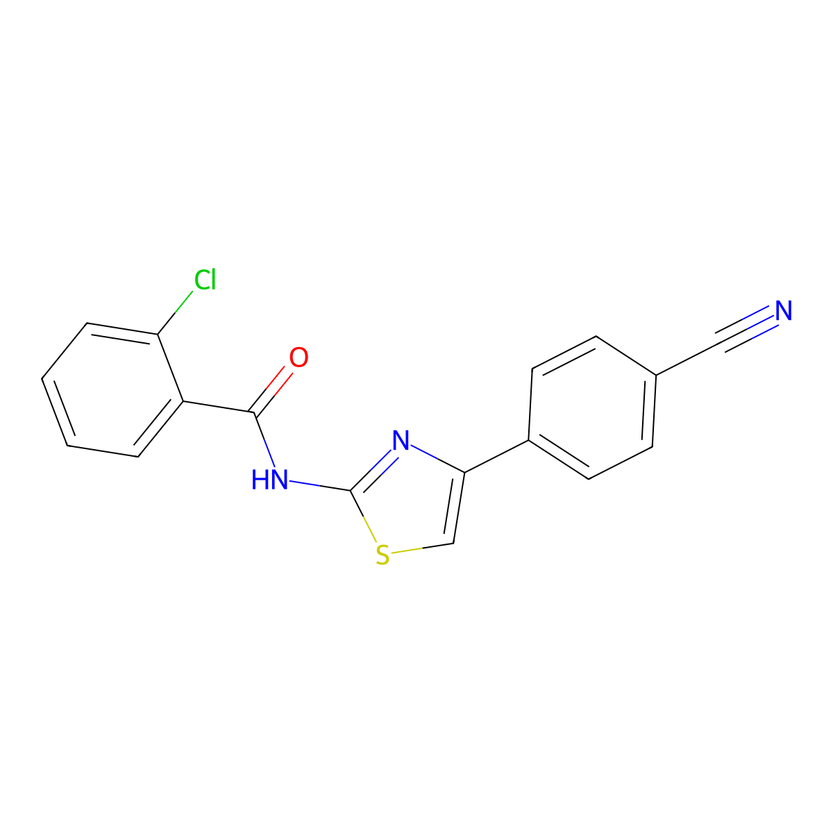 2-chloro-N-(4-(4-cyanophenyl)thiazol-2-yl)benzamide molecular structure, CAS 313366-24-4