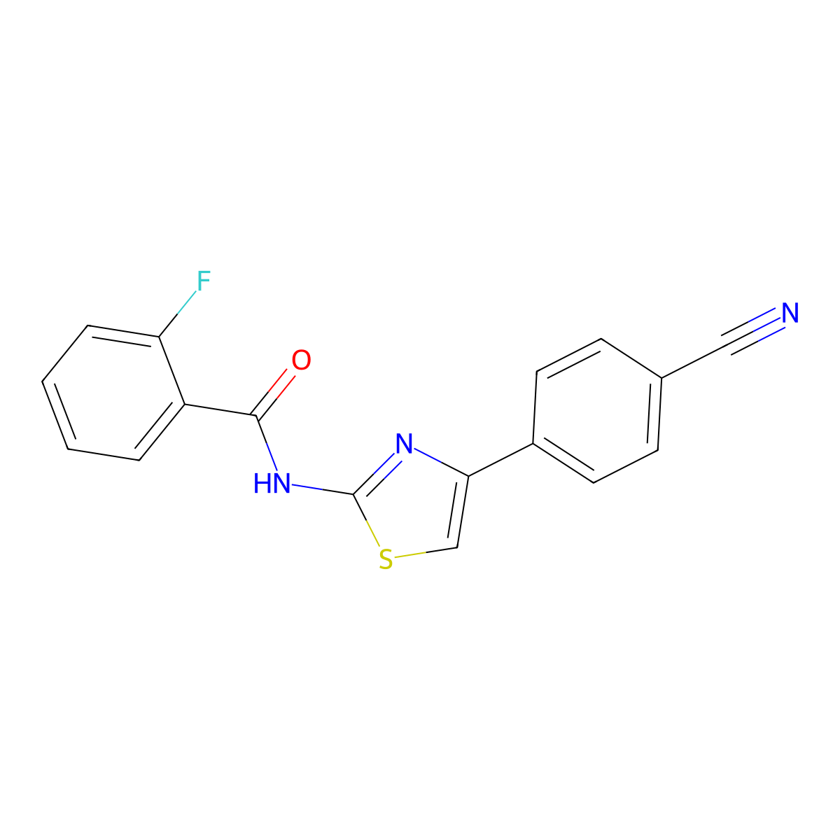N-(4-(4-cyanophenyl)thiazol-2-yl)-2-fluorobenzamide molecular structure, CAS 313366-27-7
