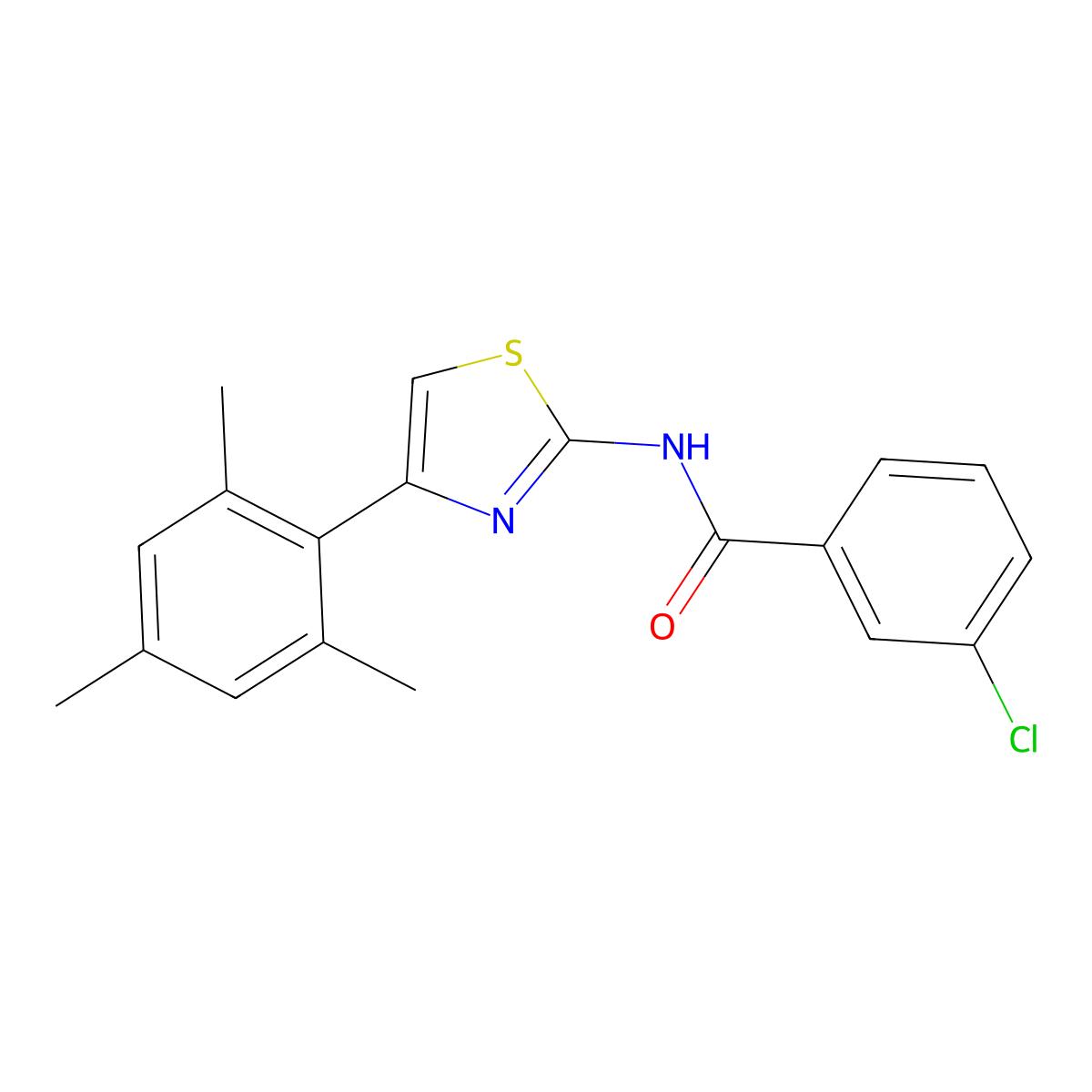 3-chloro-N-[4-(2,4,6-trimethylphenyl)-1,3-thiazol-2-yl]benzamide molecular structure, CAS 313366-32-4