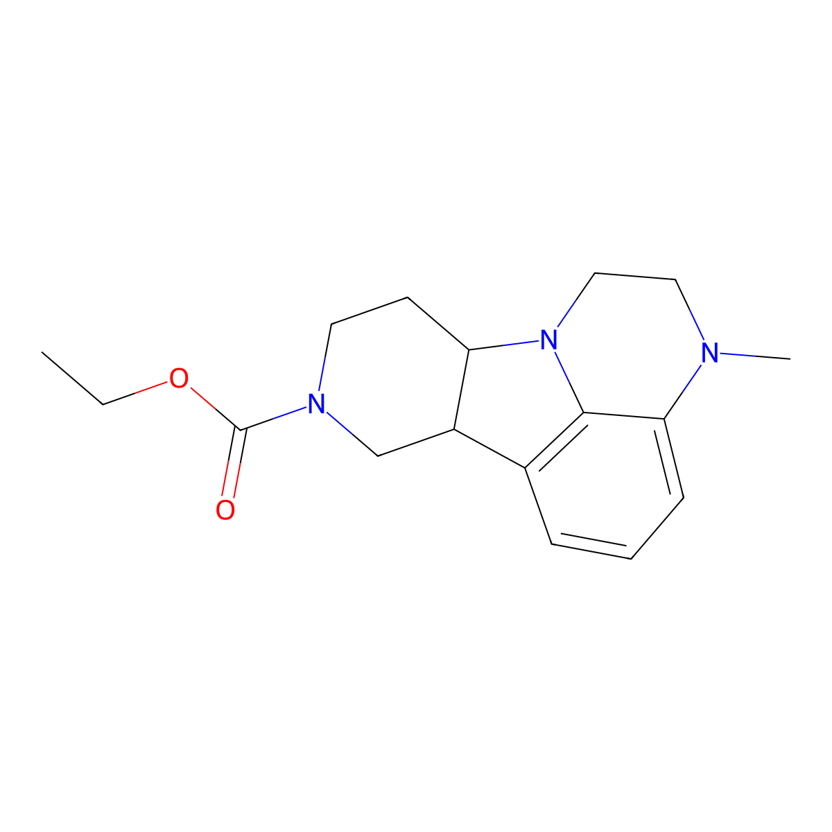 Ethyl (6bR,10aS)-2,3,6b,9,10,10a-hexahydro-3-methyl-1H-pyrido(3',4':4,5)pyrrolo(1,2,3-de)quinoxaline-8(7H)-carboxylate molecular structure, CAS 313369-26-5