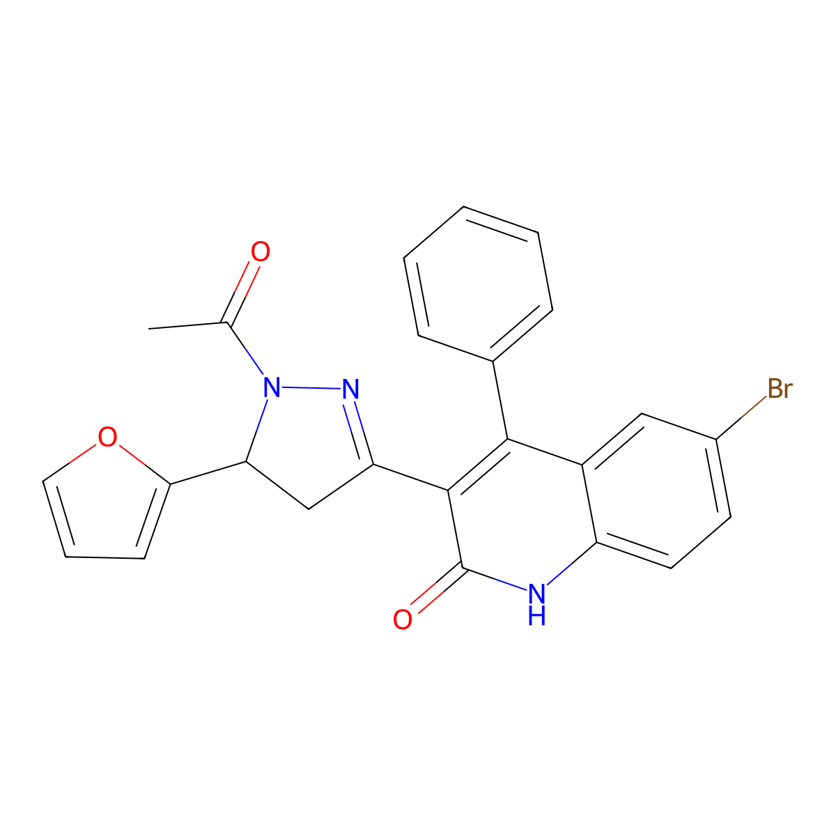 3-[1-Acetyl-5-(2-furanyl)-3-pyrazolidinylidene]-6-bromo-4-phenyl-2-quinolinone molecular structure, CAS 313371-19-6