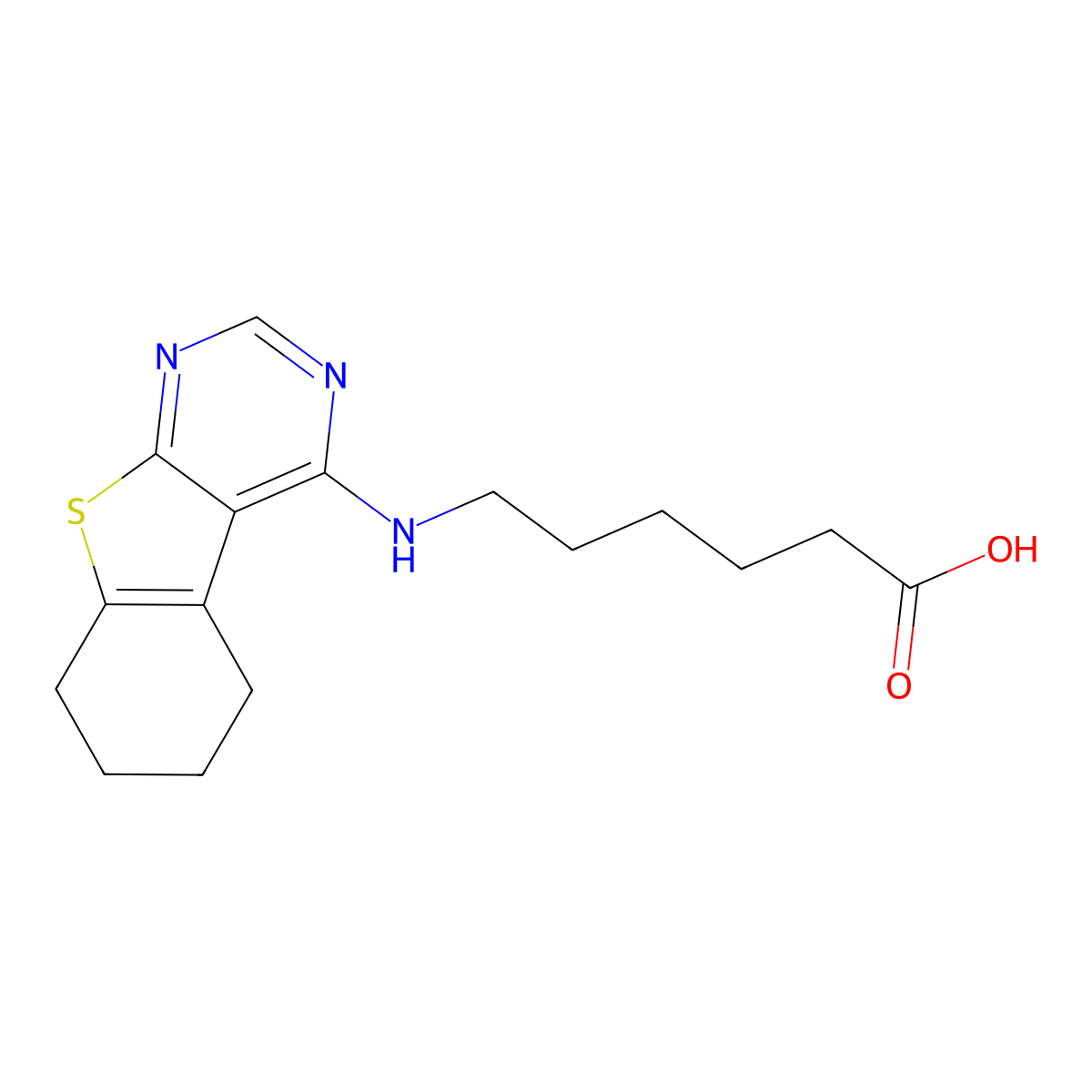 6-(5,6,7,8-Tetrahydro[1]benzothieno[2,3-d]pyrimidin-4-ylamino)hexanoic acid molecular structure, CAS 313371-54-9