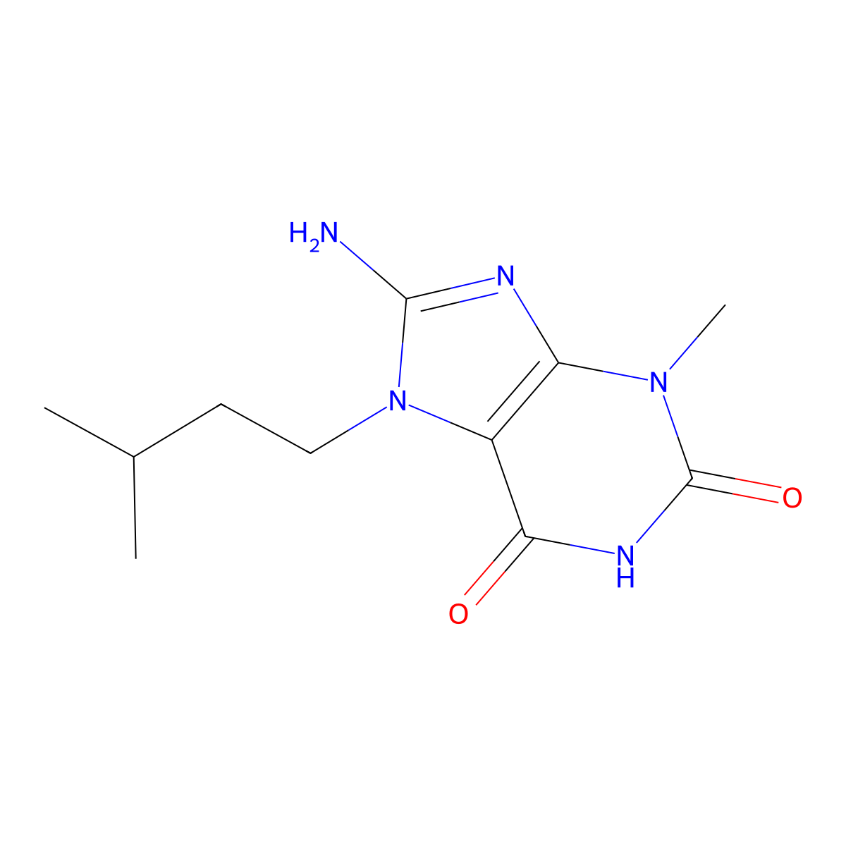 8-Amino-7-isopentyl-3-methyl-1H-purine-2,6(3H,7H)-dione molecular structure, CAS 313372-68-8