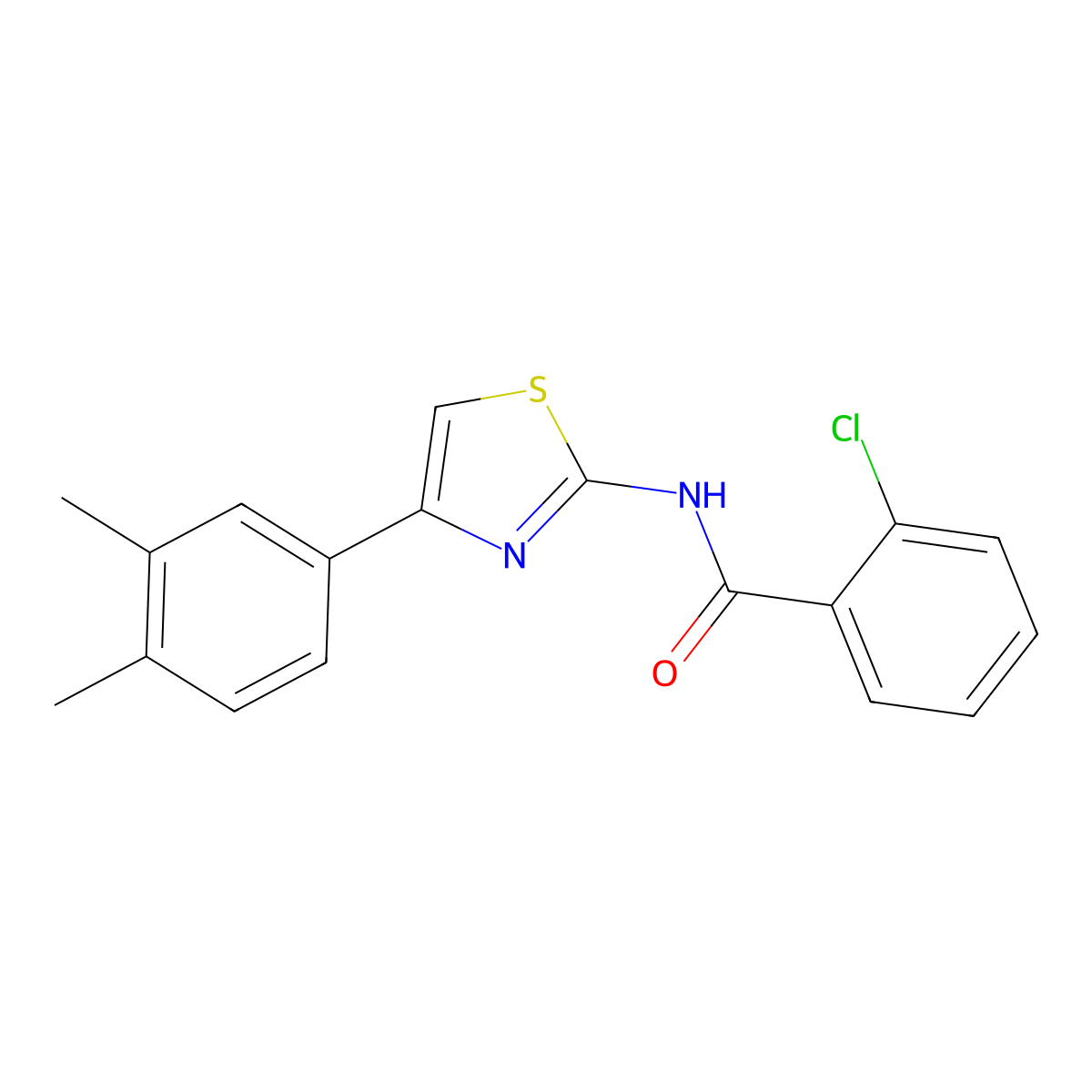 2-chloro-N-[4-(3,4-dimethylphenyl)-1,3-thiazol-2-yl]benzamide molecular structure, CAS 313374-91-3