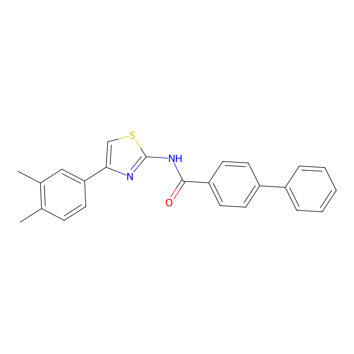 N-(4-(3,4-dimethylphenyl)thiazol-2-yl)-[1,1'-biphenyl]-4-carboxamide molecular structure, CAS 313374-92-4