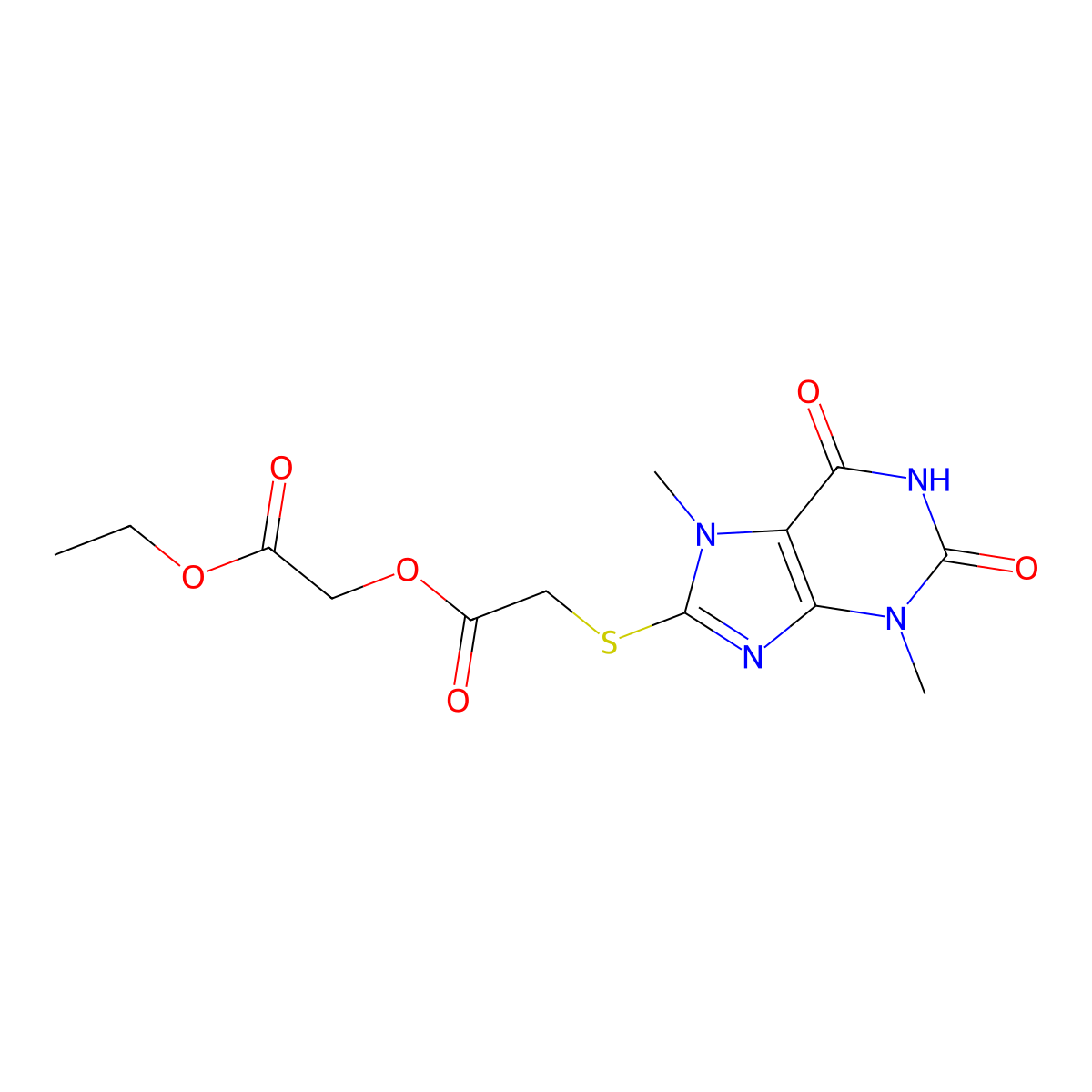 2-ethoxy-2-oxoethyl 2-((3,7-dimethyl-2,6-dioxo-2,3,6,7-tetrahydro-1H-purin-8-yl)thio)acetate molecular structure, CAS 313375-24-5