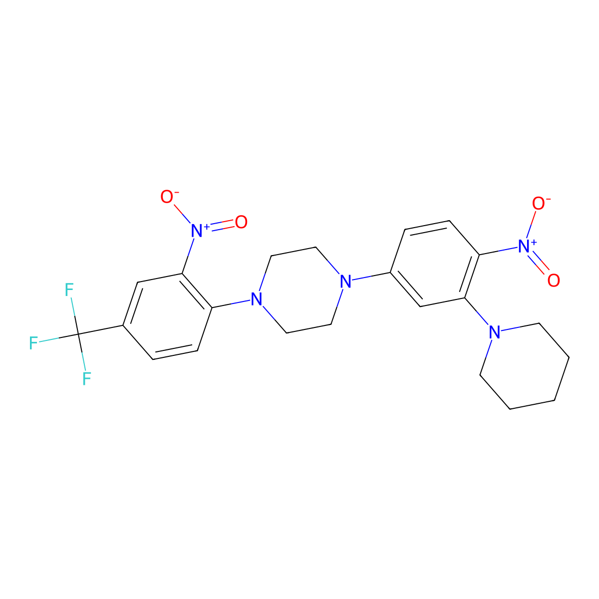 1-(4-Nitro-3-piperidin-1-ylphenyl)-4-[2-nitro-4-(trifluoromethyl)phenyl]piperazine molecular structure, CAS 313376-60-2