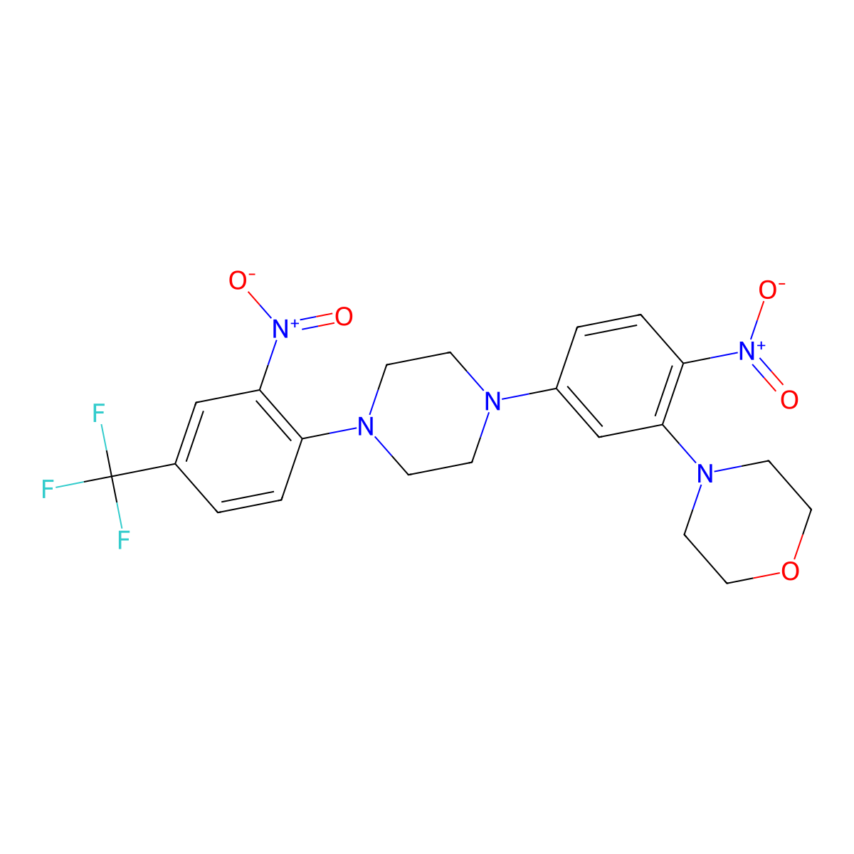 4-(2-Nitro-5-{4-[2-nitro-4-(trifluoromethyl)phenyl]piperazin-1-yl}phenyl)morpholine molecular structure, CAS 313376-61-3