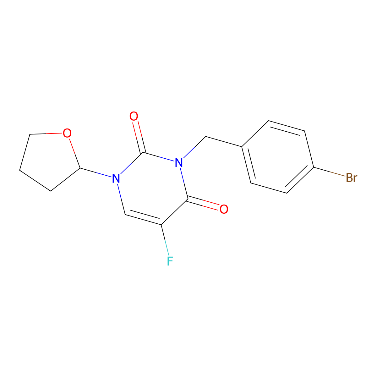 3-[(4-Bromophenyl)methyl]-5-fluoro-1-(tetrahydro-2-furanyl)-2,4(1H,3H)-pyrimidinedione molecular structure, CAS 313376-82-8