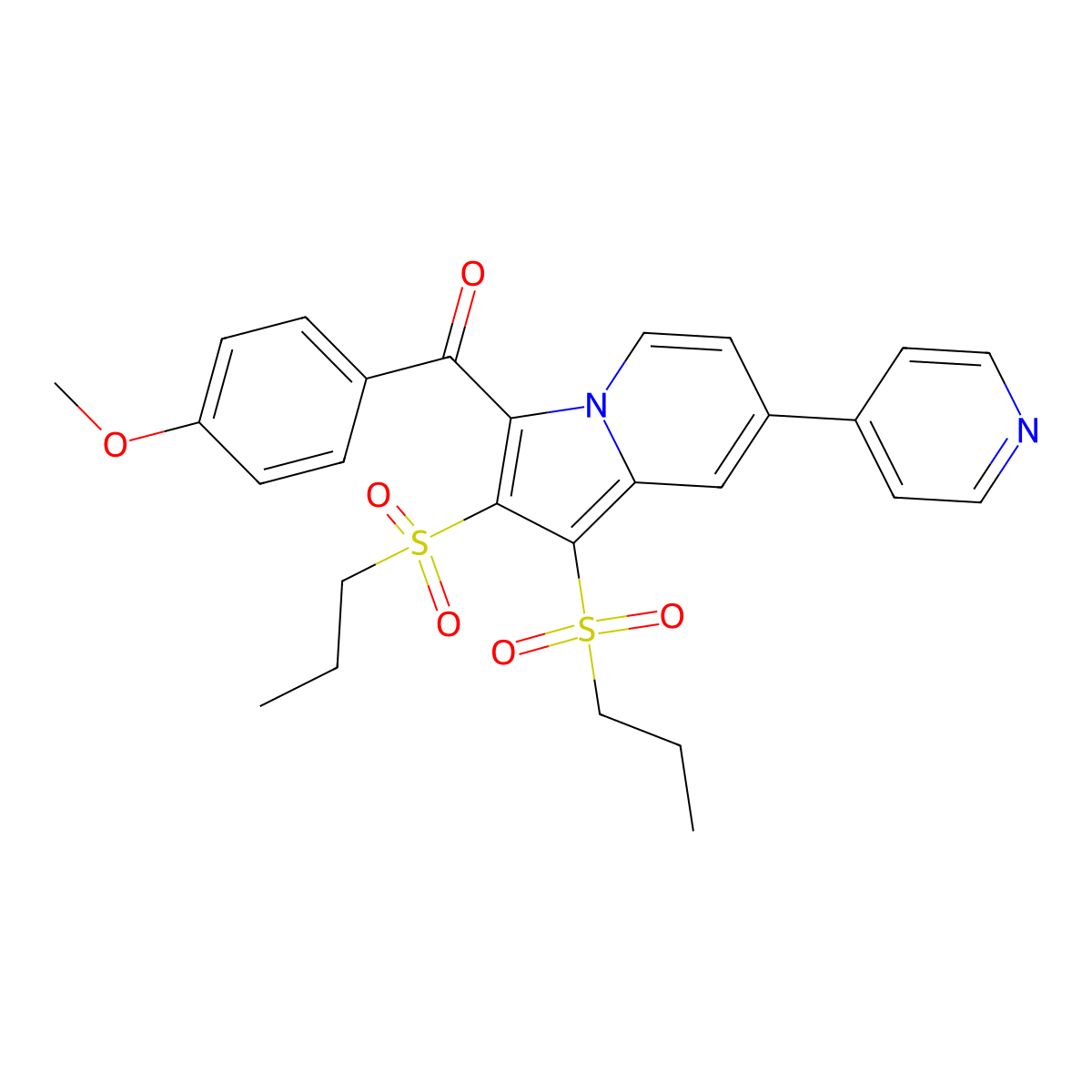 [1,2-Bis(propylsulfonyl)-7-pyridin-4-ylindolizin-3-yl]-(4-methoxyphenyl)methanone molecular structure, CAS 313377-26-3