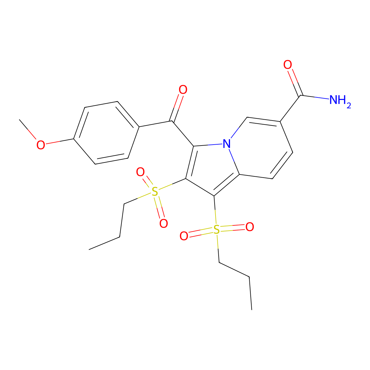 3-(4-Methoxybenzoyl)-1,2-bis(propylsulfonyl)indolizine-6-carboxamide molecular structure, CAS 313377-29-6
