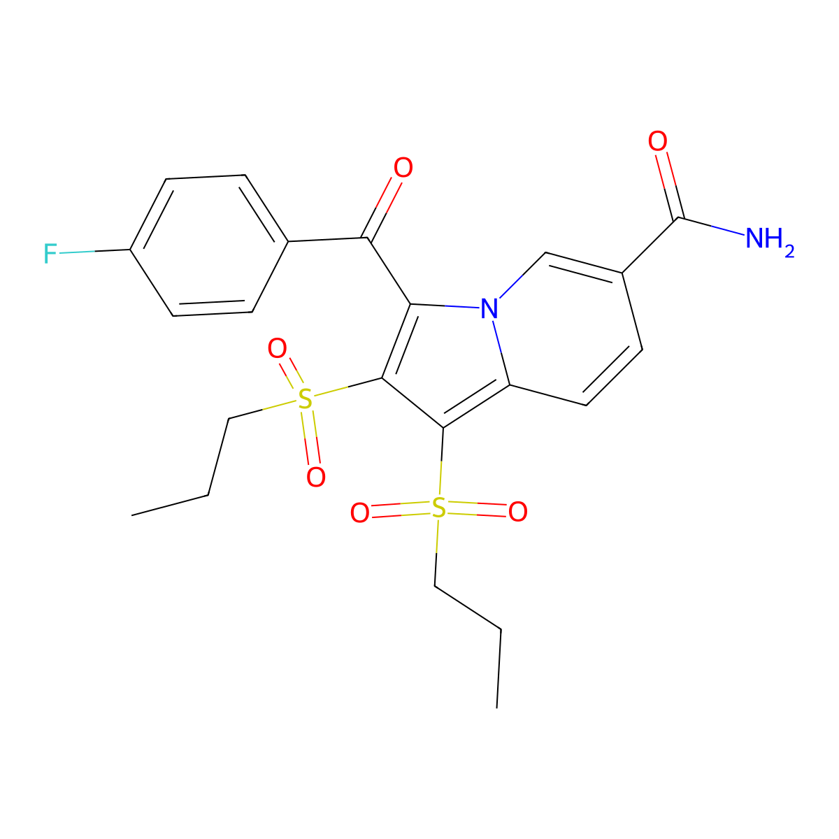 3-(4-Fluorobenzoyl)-1,2-bis(propylsulfonyl)indolizine-6-carboxamide molecular structure, CAS 313377-30-9