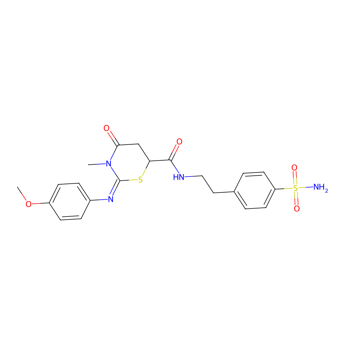 (2E)-2-[(4-methoxyphenyl)imino]-3-methyl-4-oxo-N-[2-(4-sulfamoylphenyl)ethyl]-1,3-thiazinane-6-carboxamide molecular structure, CAS 313377-54-7