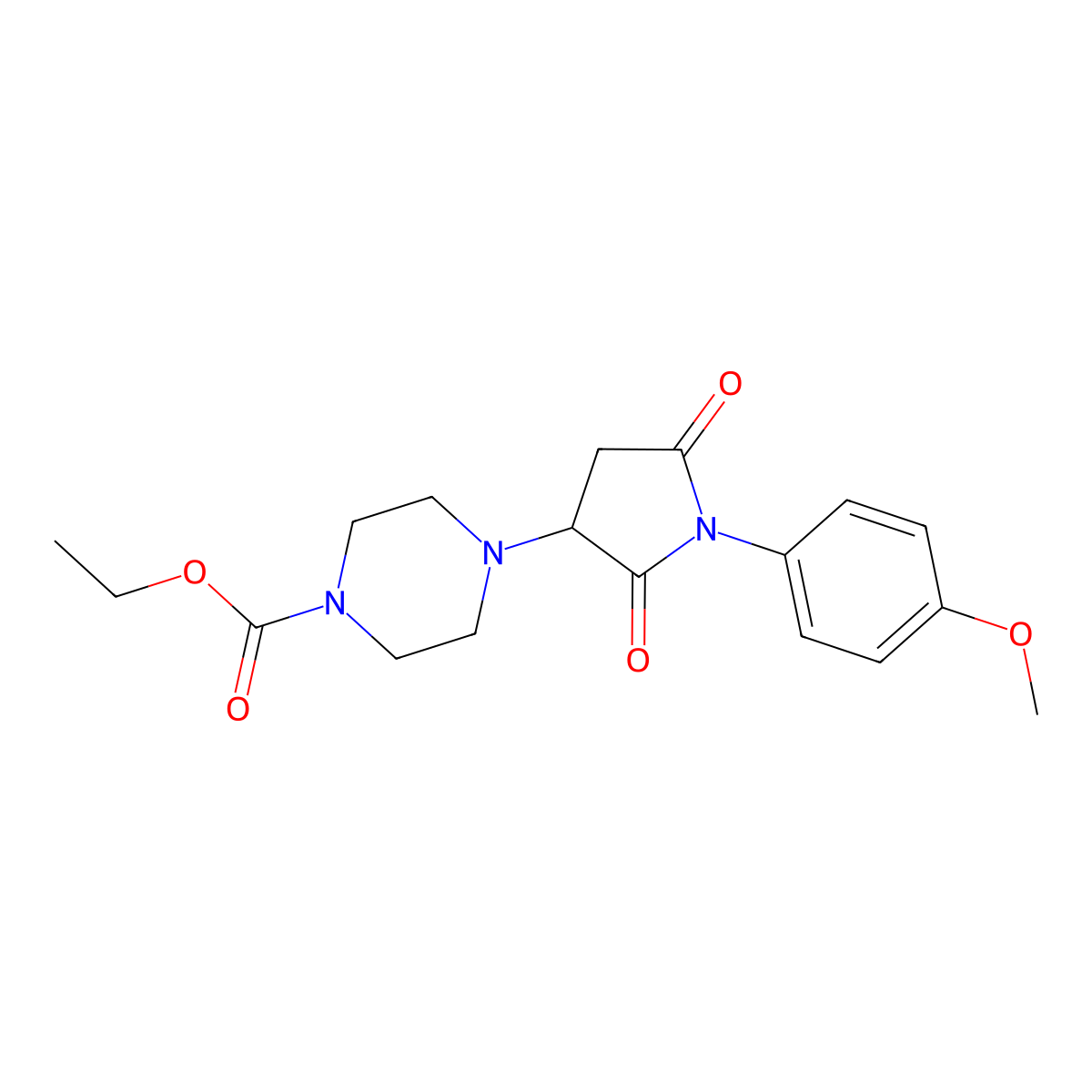 Ethyl 4-[1-(4-methoxyphenyl)-2,5-dioxopyrrolidin-3-yl]piperazine-1-carboxylate molecular structure, CAS 313377-64-9