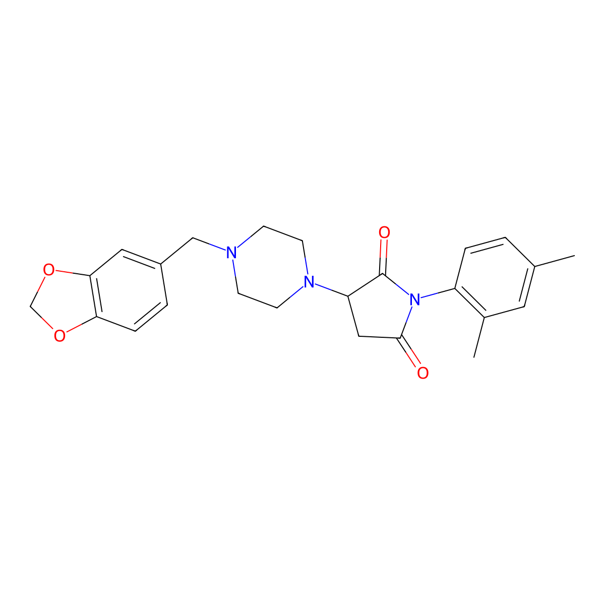 3-[4-(1,3-Benzodioxol-5-ylmethyl)piperazin-1-yl]-1-(2,4-dimethylphenyl)pyrrolidine-2,5-dione molecular structure, CAS 313377-72-9